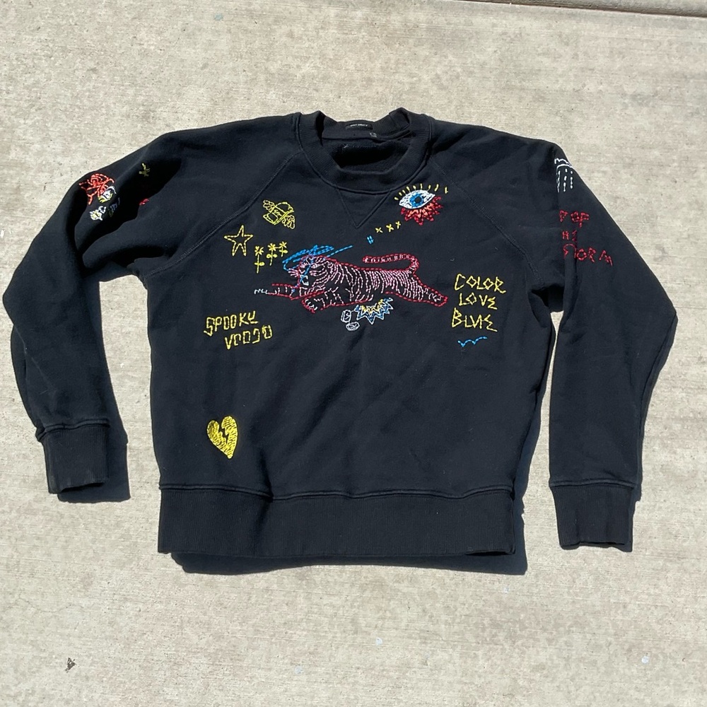 MOTHER the Square Sweatshirt Spooky VooDoo embroidered black sweatshirt XS
